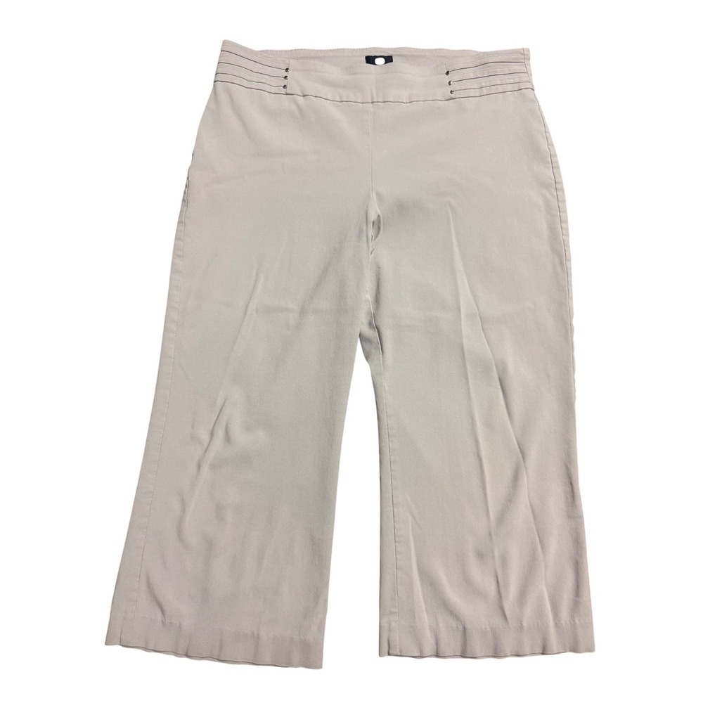 JM Collection Womens 1X Beige Pull On Cropped Wide Leg Pants Studded Waist SP22